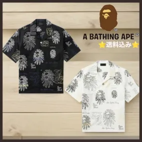 A BATHING APE  |Unisex Blended Fabrics Street Style Plain Short Sleeves Logo