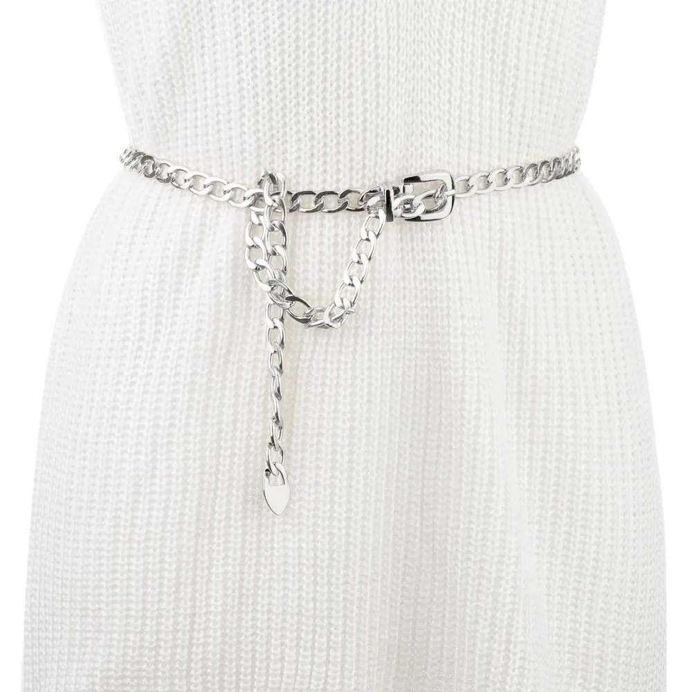 Allegra K- Metal Chain Belts Round Buckle