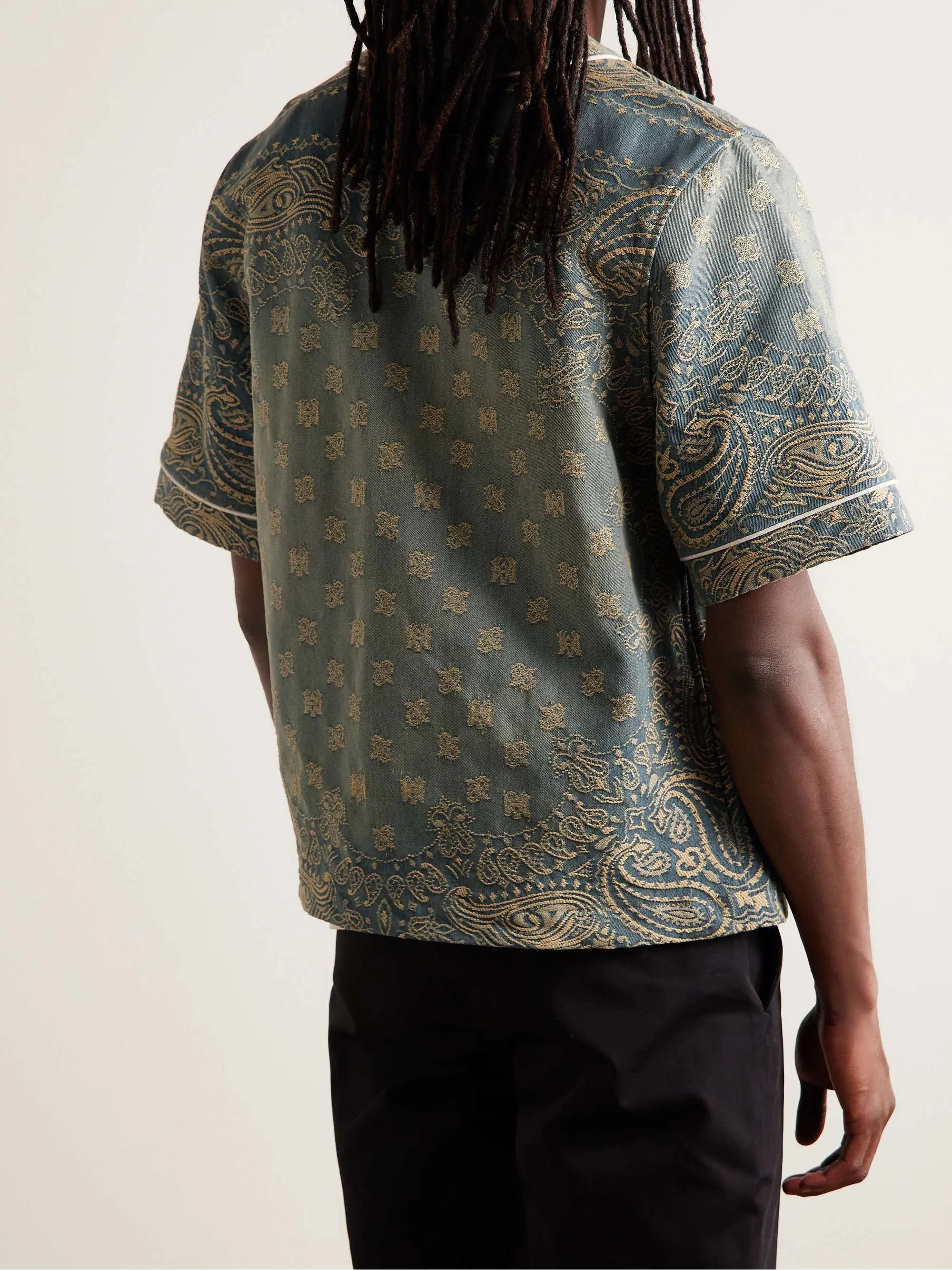 AMIRI  |Paisley Denim Street Style Cotton Short Sleeves Logo