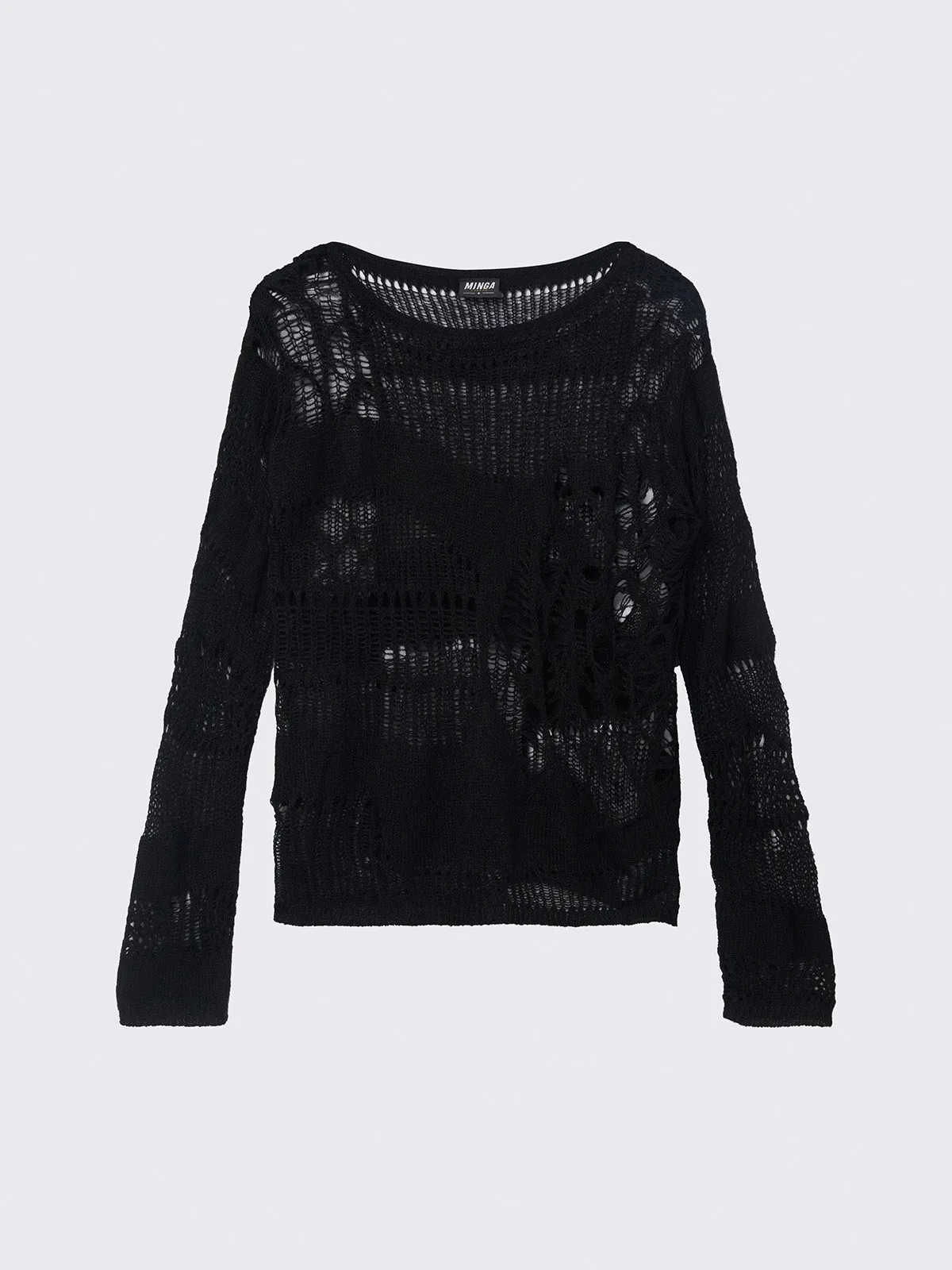 Arachne Black Distressed Knit Jumper