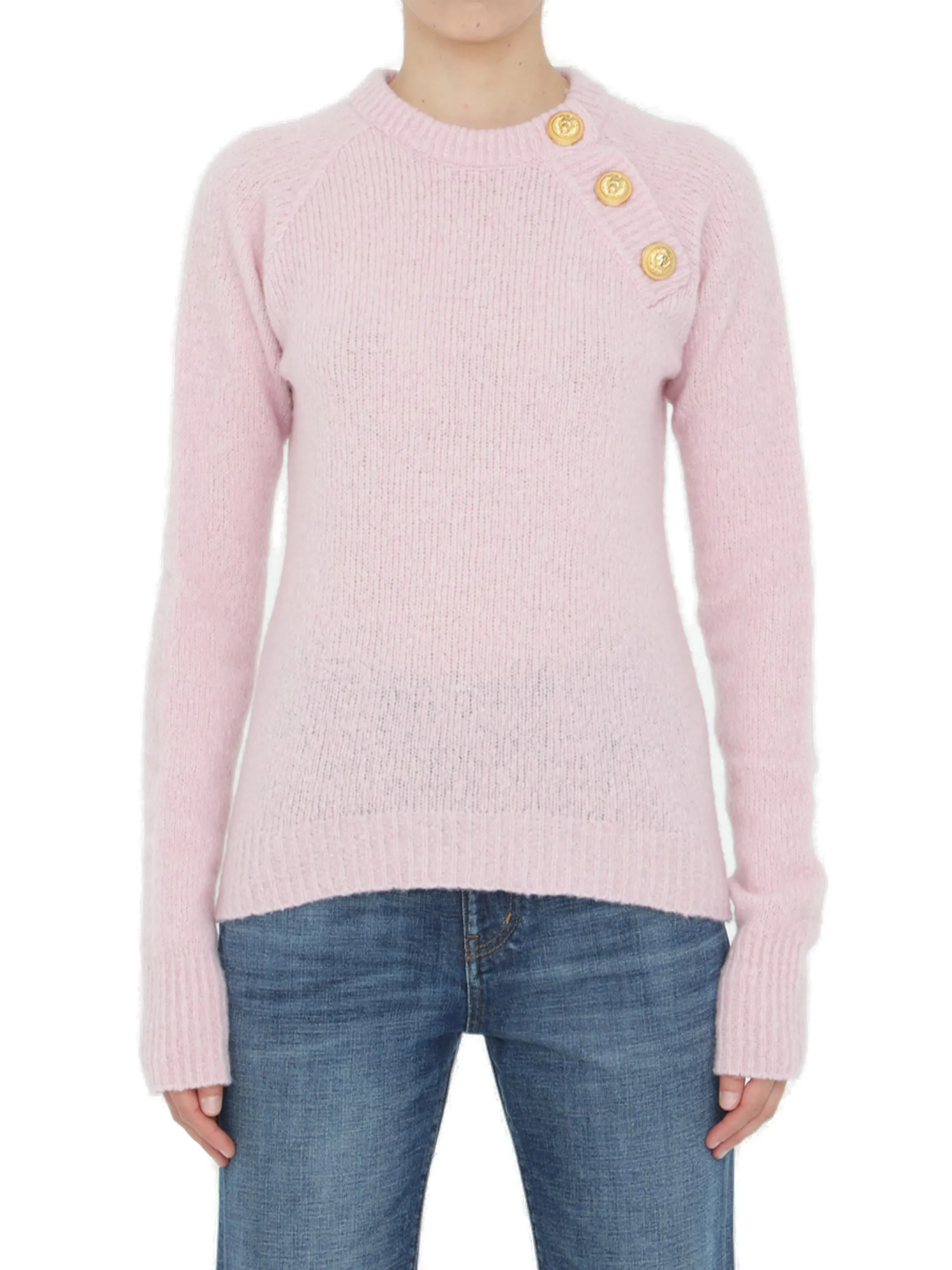 Balmain Button Embellished Ribbed Knit Jumper