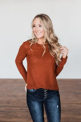 Be With You Waffle Knit Top- Rust