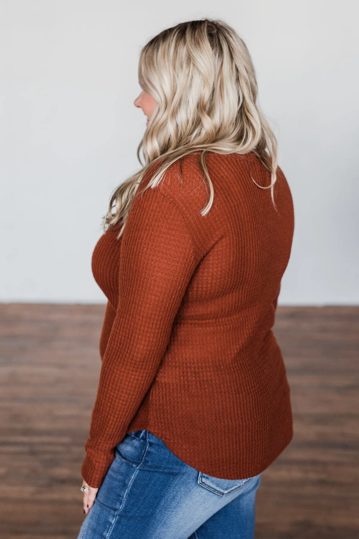 Be With You Waffle Knit Top- Rust