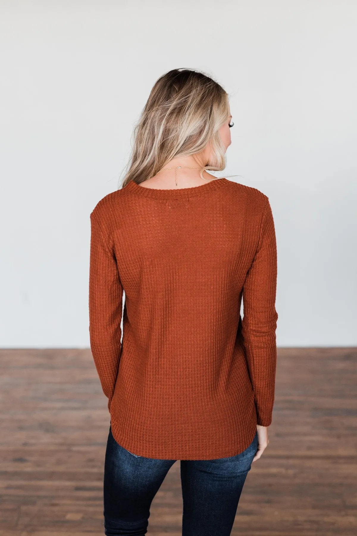 Be With You Waffle Knit Top- Rust