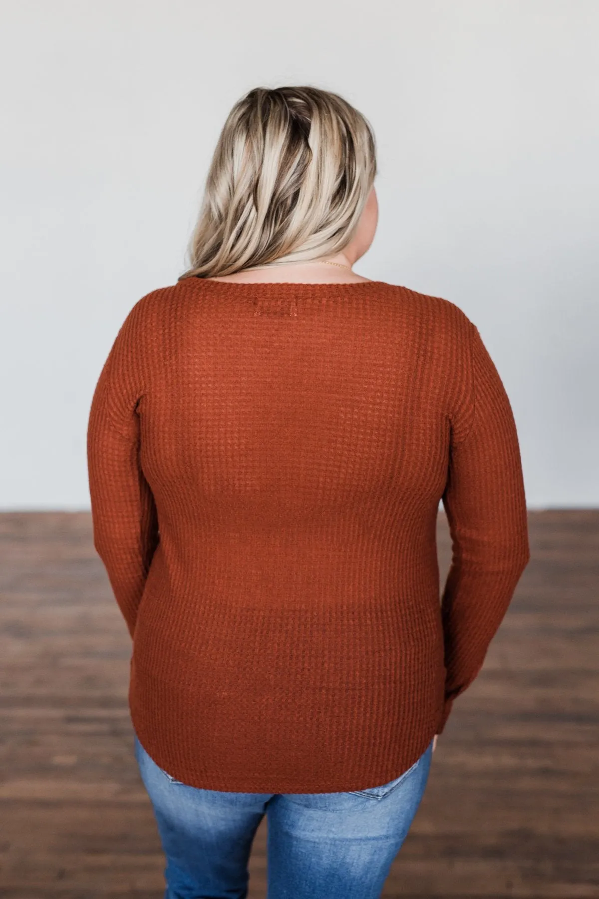 Be With You Waffle Knit Top- Rust