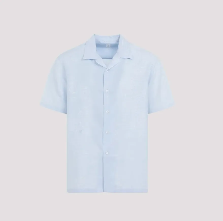 Berluti  |Silk Cotton Short Sleeves Logo Front Button Luxury Shirts