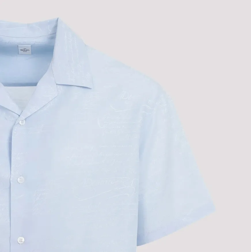 Berluti  |Silk Cotton Short Sleeves Logo Front Button Luxury Shirts