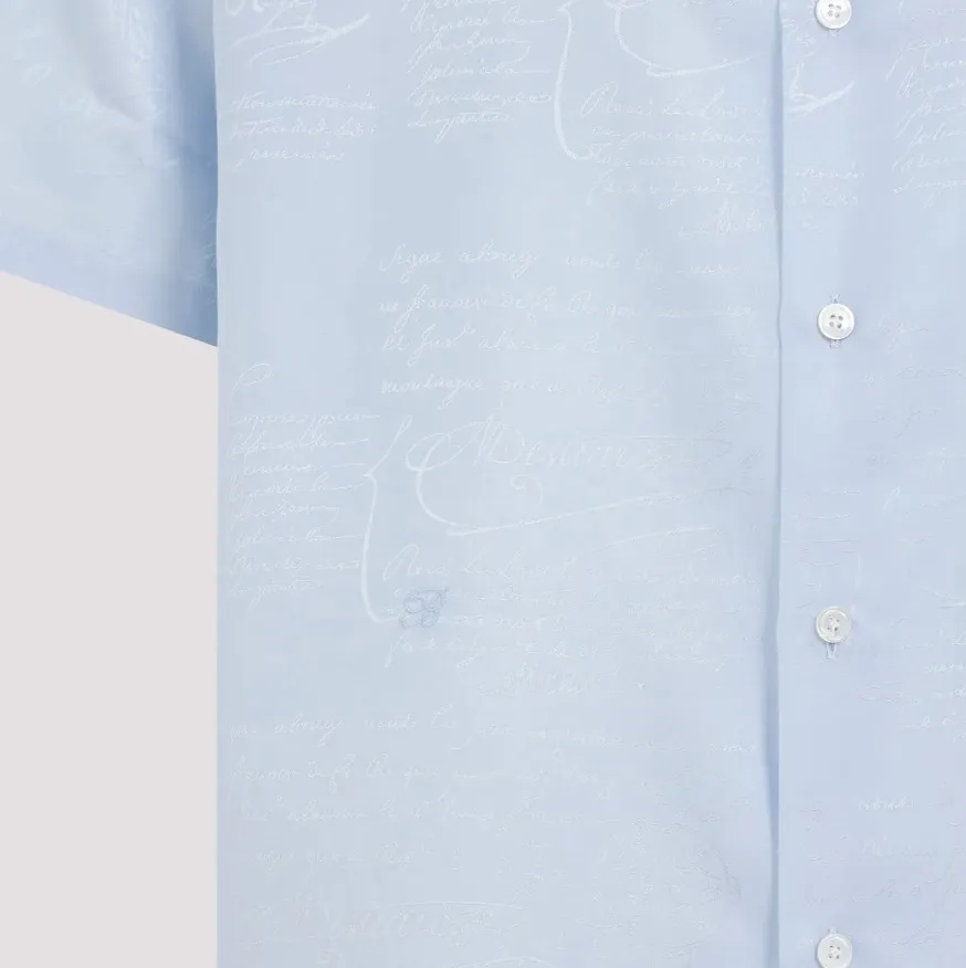 Berluti  |Silk Cotton Short Sleeves Logo Front Button Luxury Shirts