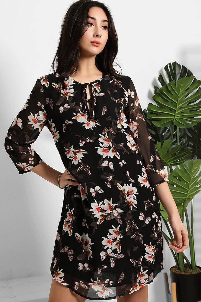 Black Sheer Floral Chiffon Dress