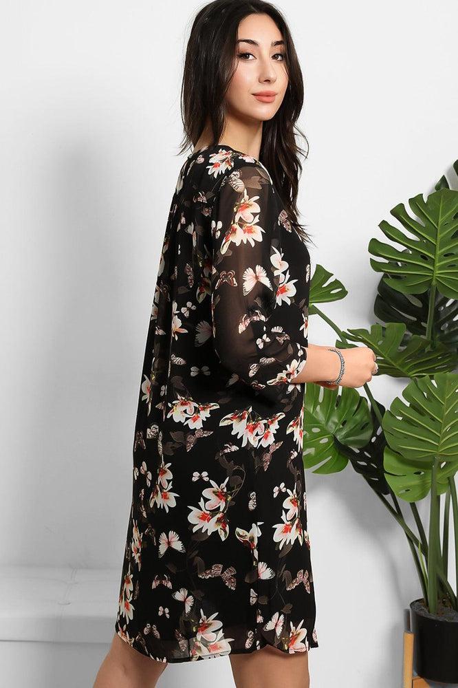 Black Sheer Floral Chiffon Dress