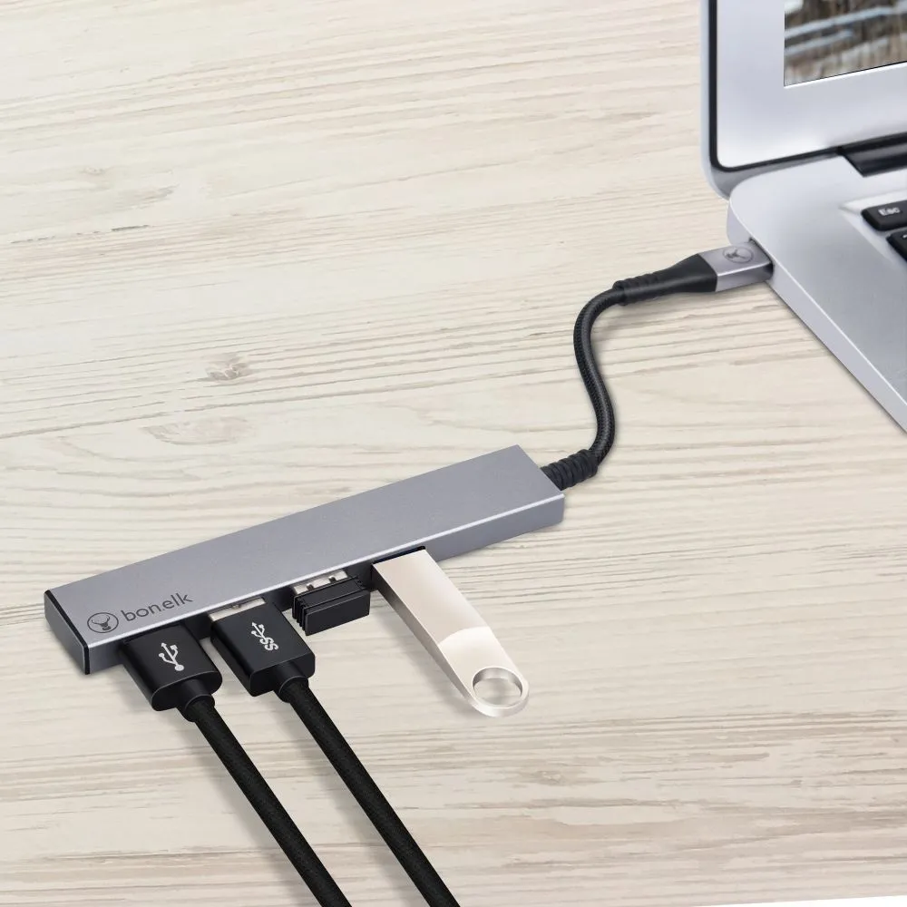 Bonelk Long-Life USB-C to 4 Port USB 3.0 Slim Hub