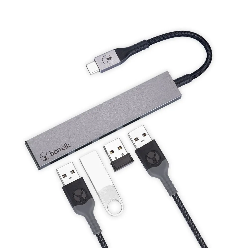 Bonelk Long-Life USB-C to 4 Port USB 3.0 Slim Hub