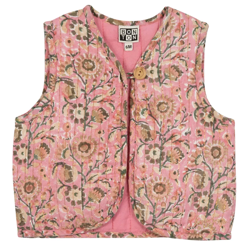 Bonton Baby Beti Vest Blockprint Pink