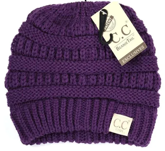 C.C Kid's Messy Bun Beanie- Purple