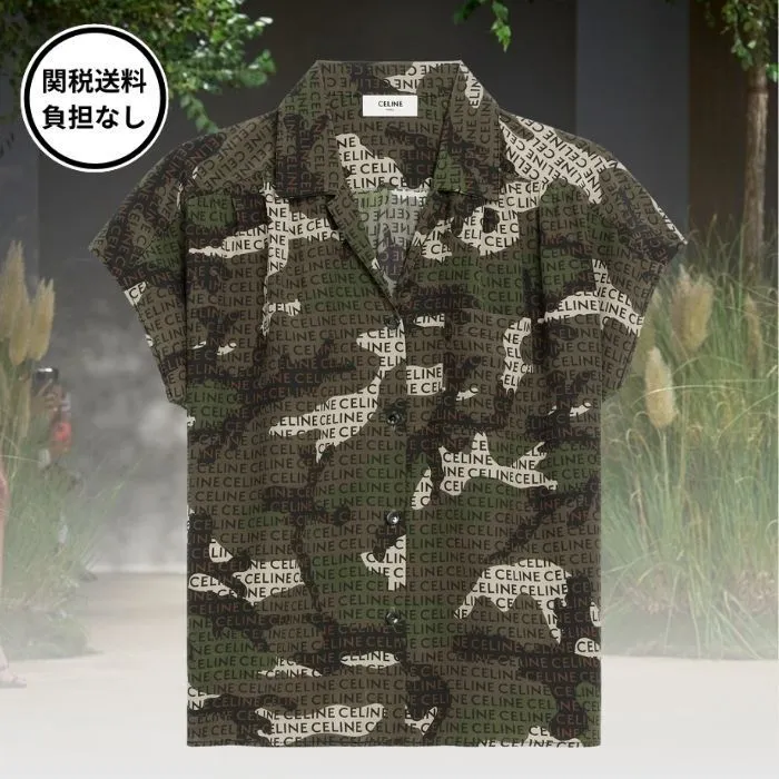 CELINE  |Camouflage Casual Style Silk Street Style Short Sleeves