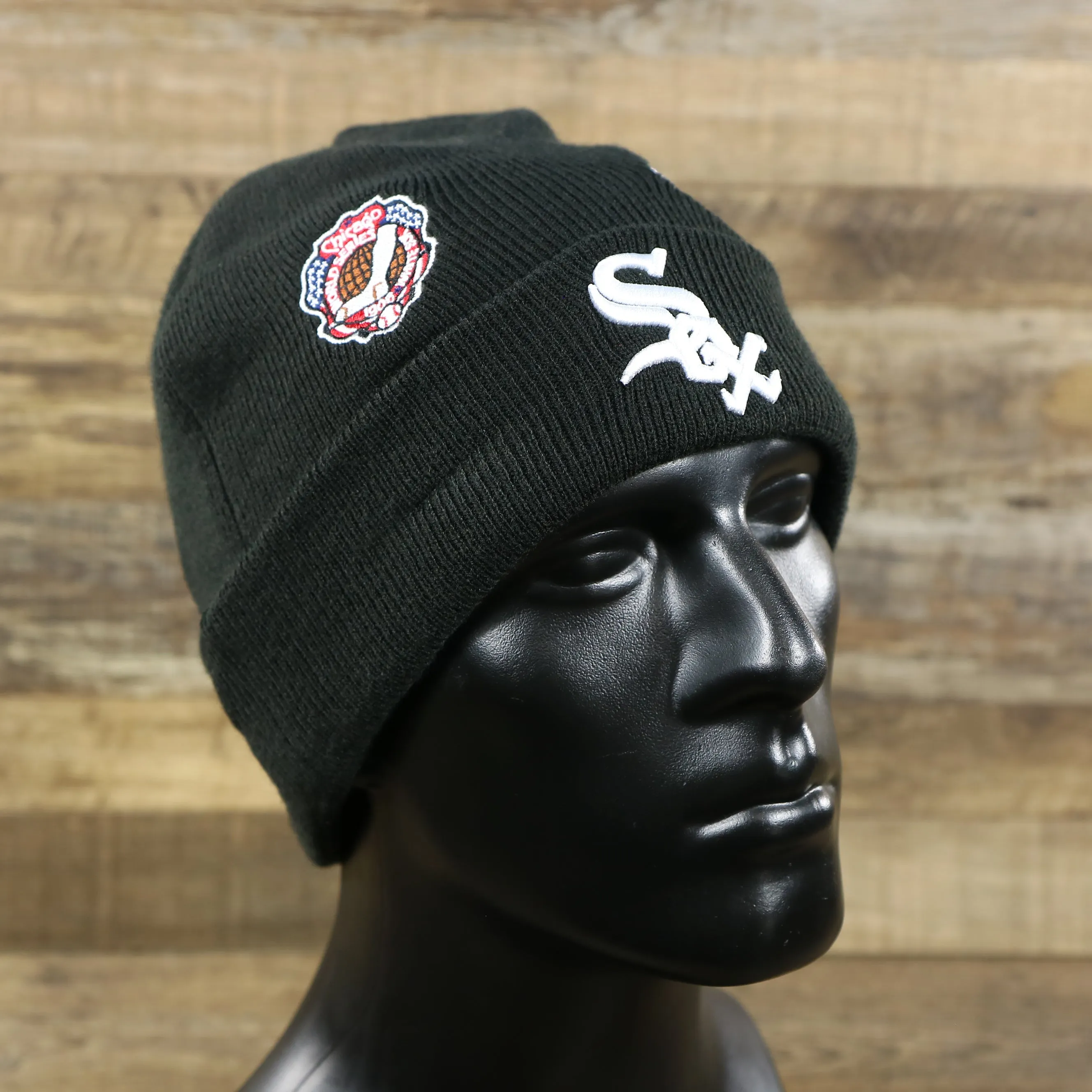 Chicago White Sox All Over World Series Side Patch 3x Champion Knit Cuff Beanie | New Era, Black