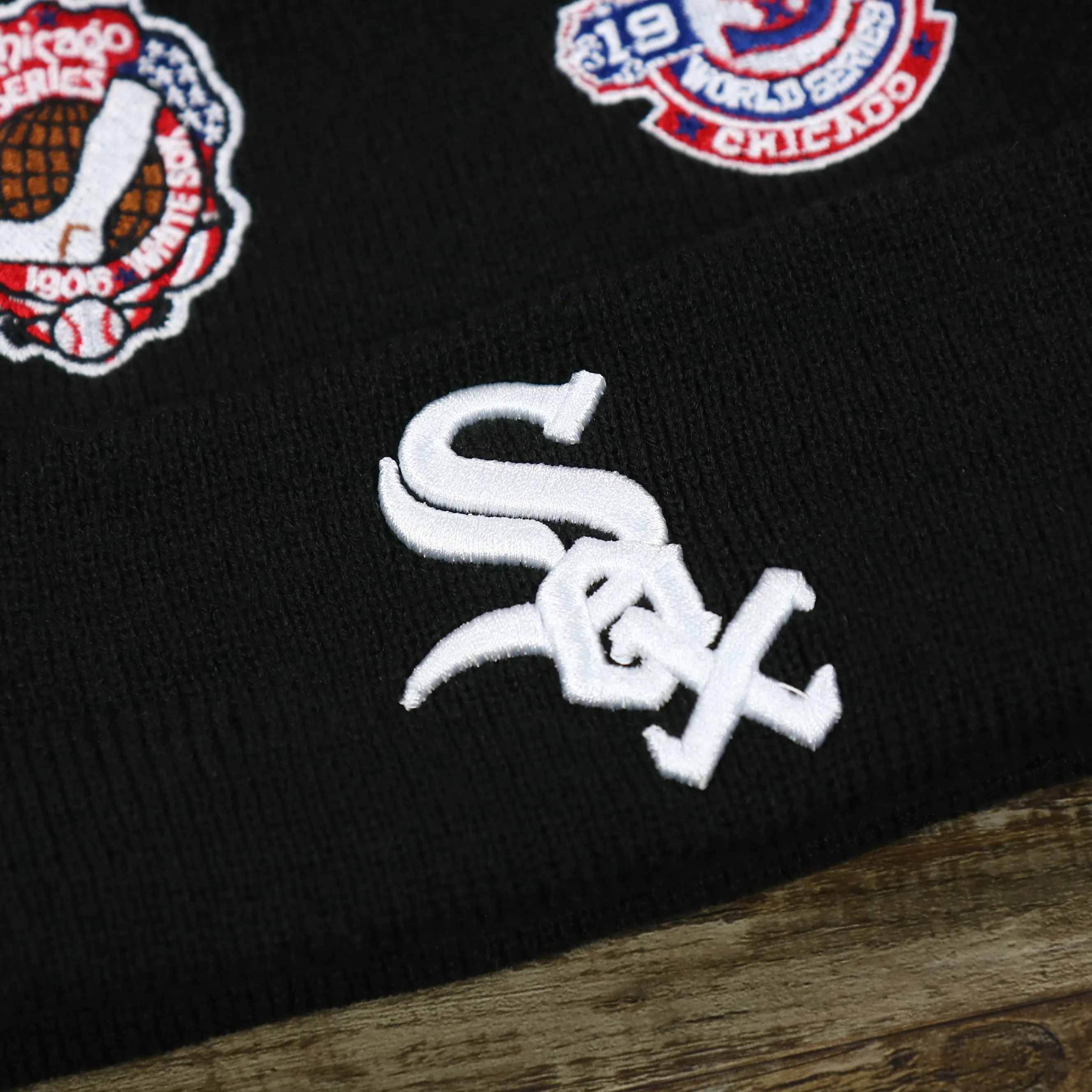 Chicago White Sox All Over World Series Side Patch 3x Champion Knit Cuff Beanie | New Era, Black