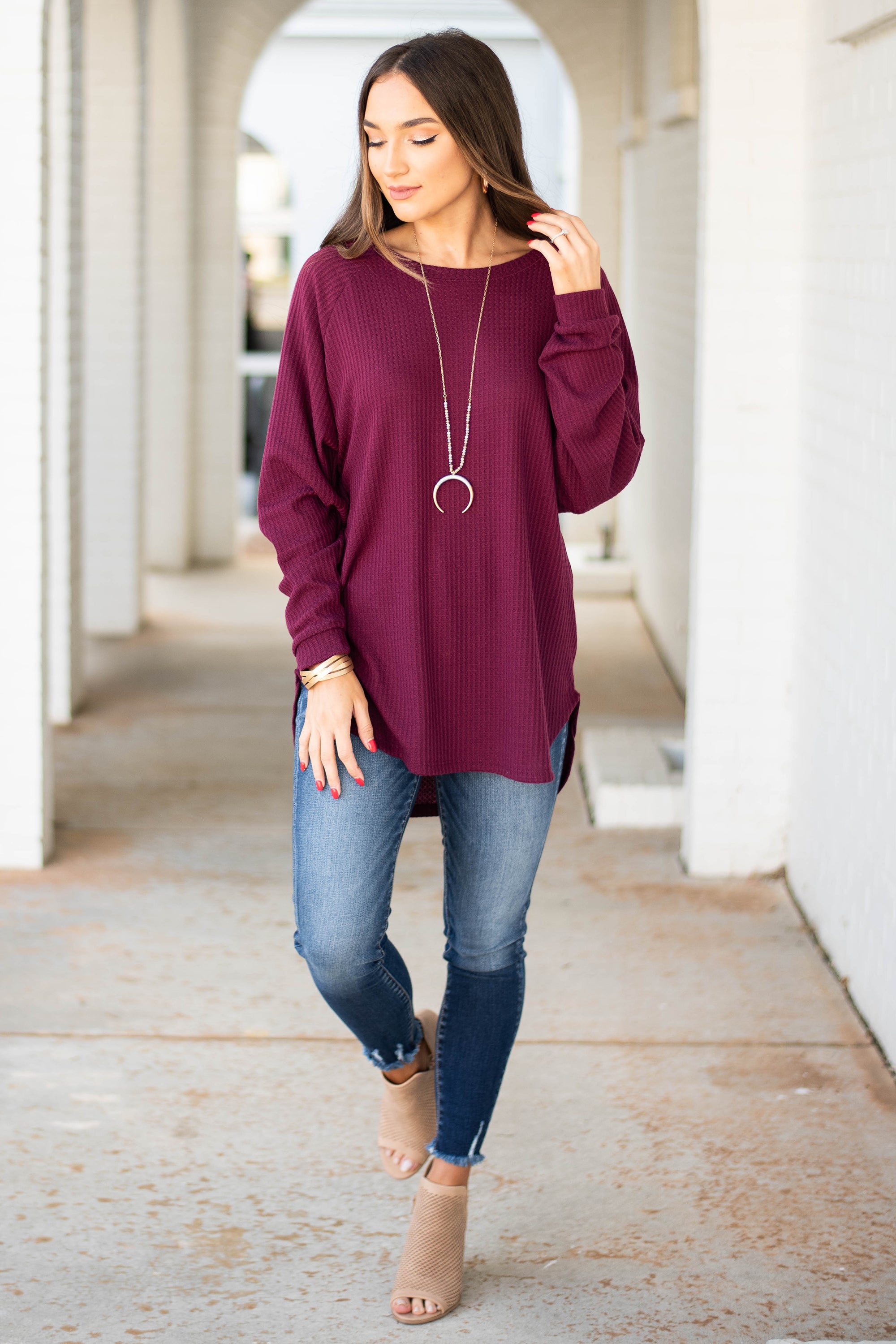 Easy Like Sunday Wine Red Waffle Tunic