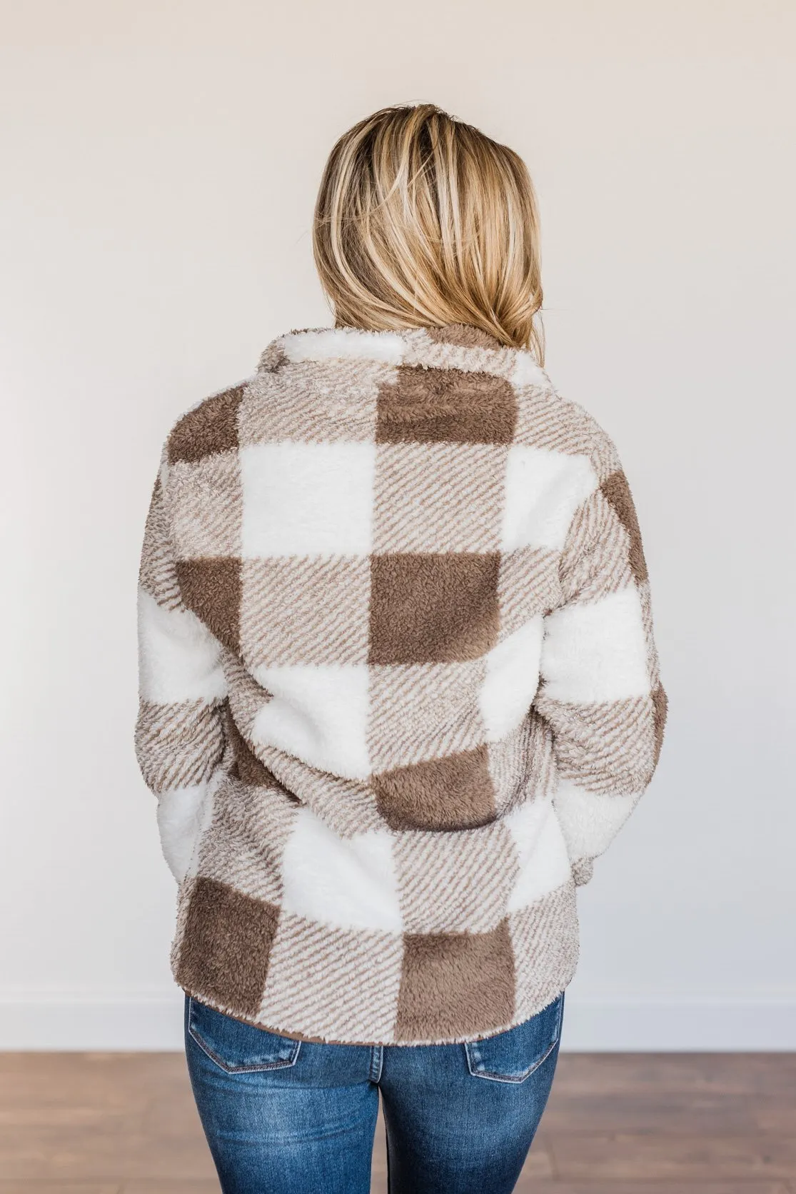 Feel The Warmth Quarter Zip Sherpa- Taupe