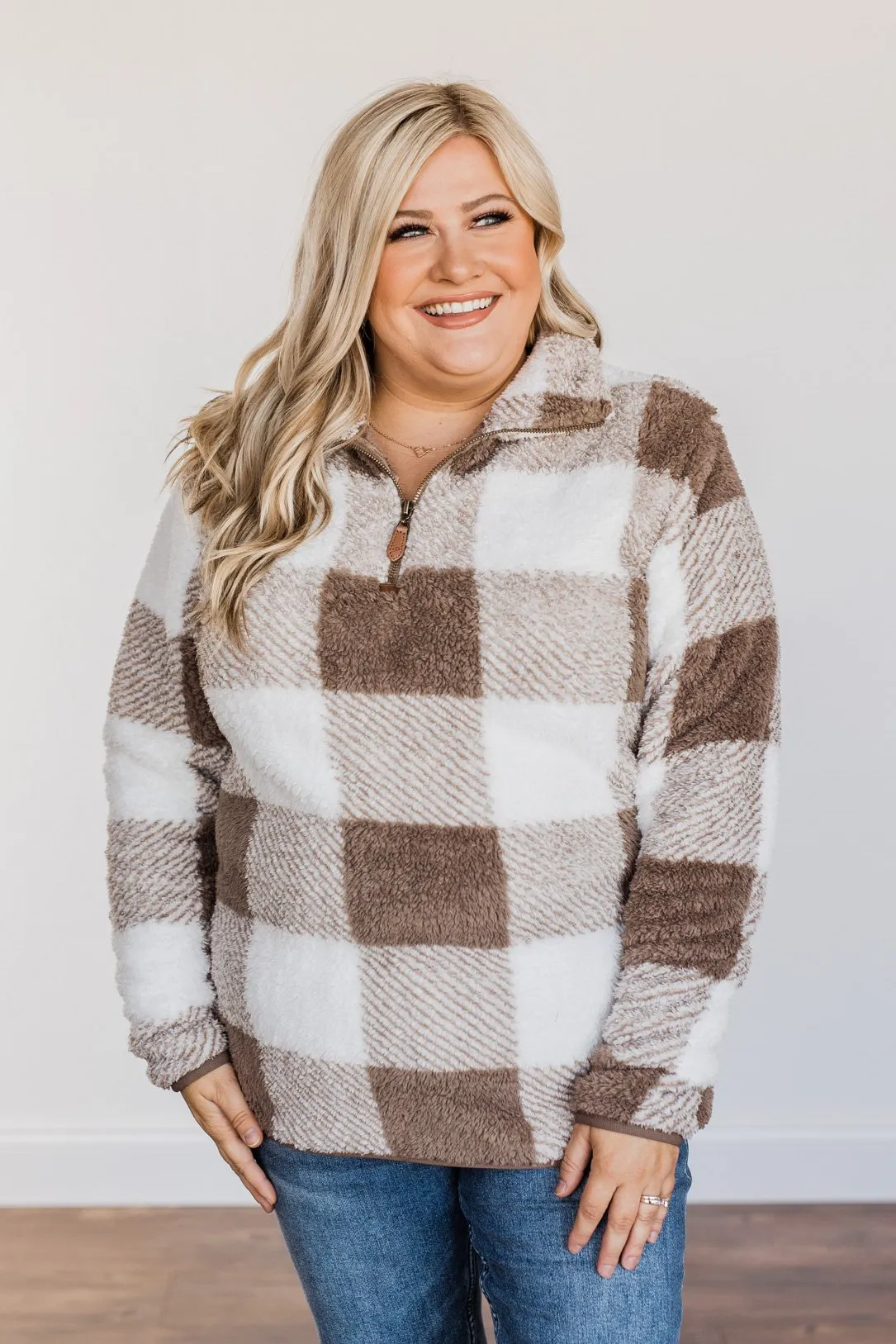 Feel The Warmth Quarter Zip Sherpa- Taupe