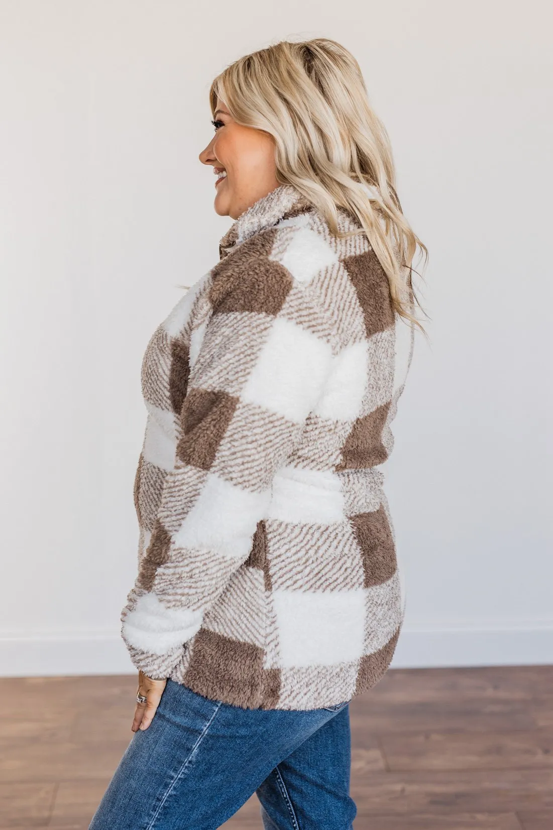 Feel The Warmth Quarter Zip Sherpa- Taupe