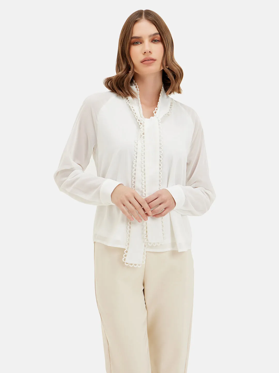 Georgia Tie-Up Blouse With Lace