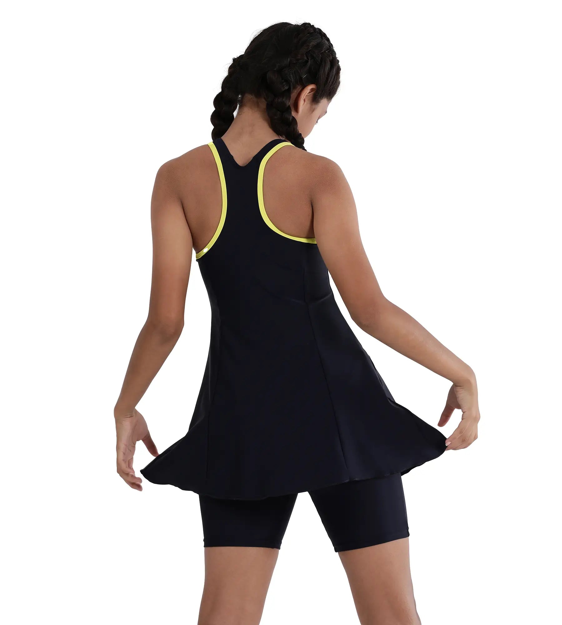 Girl's Endurance Racerback Swimdress With Boyleg - True Navy & Lemondrizzle