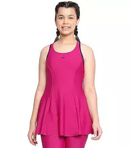 Girl's Racerback Swimdress With Boyleg - Berry & True Navy