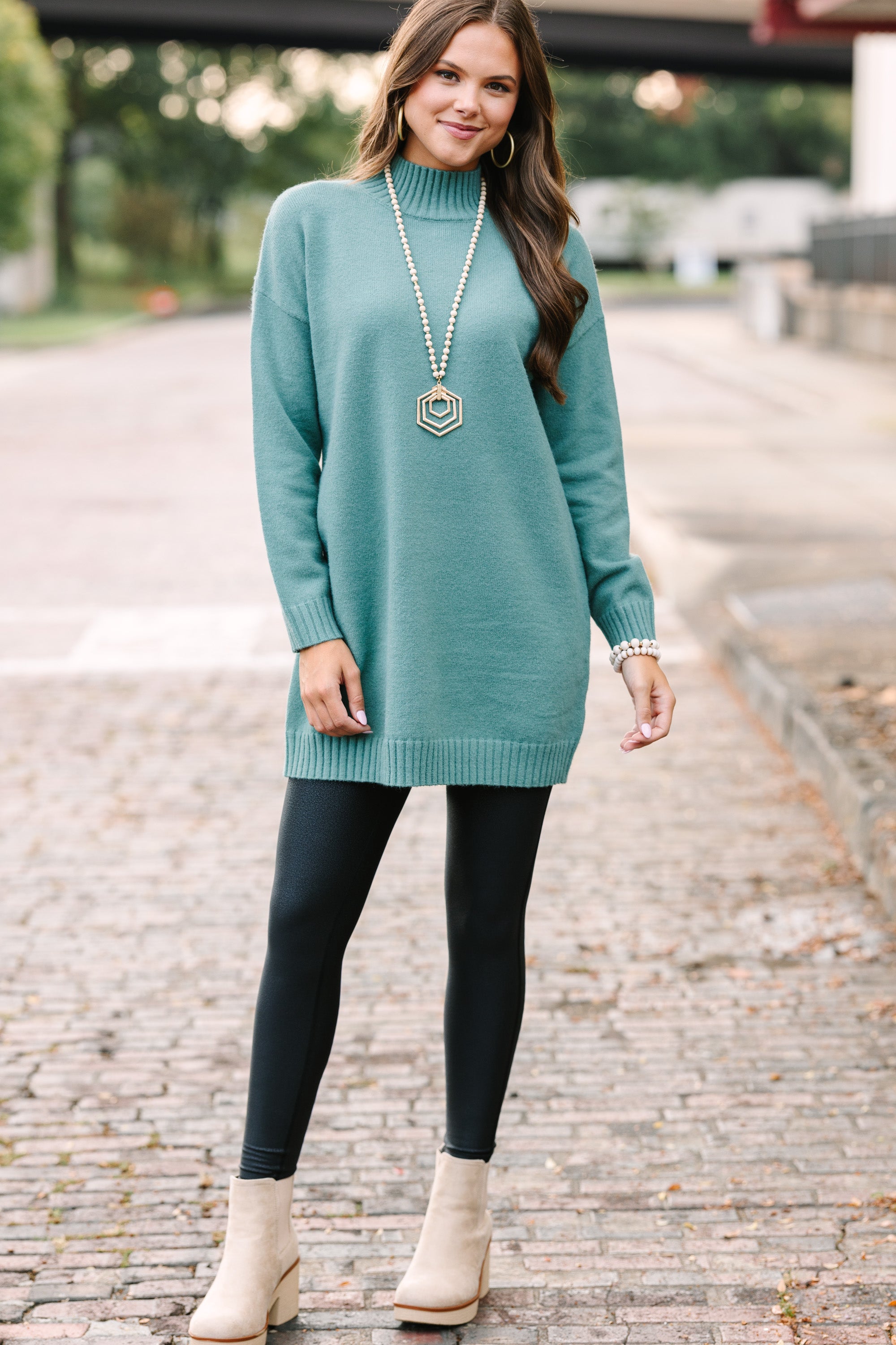 Good News Dusty Teal Green Tunic Sweater