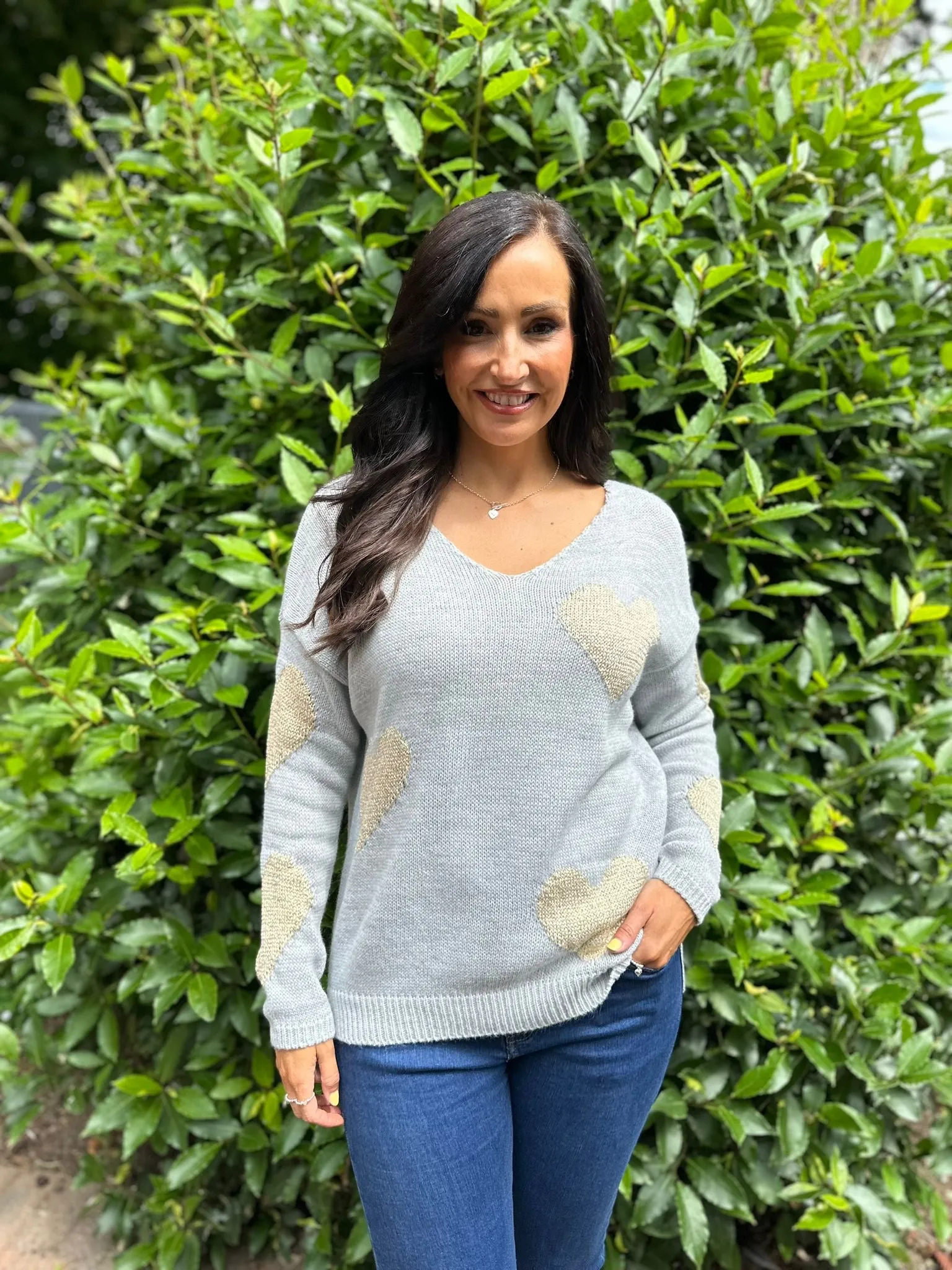 Grey Gold Heart Knit Betsie