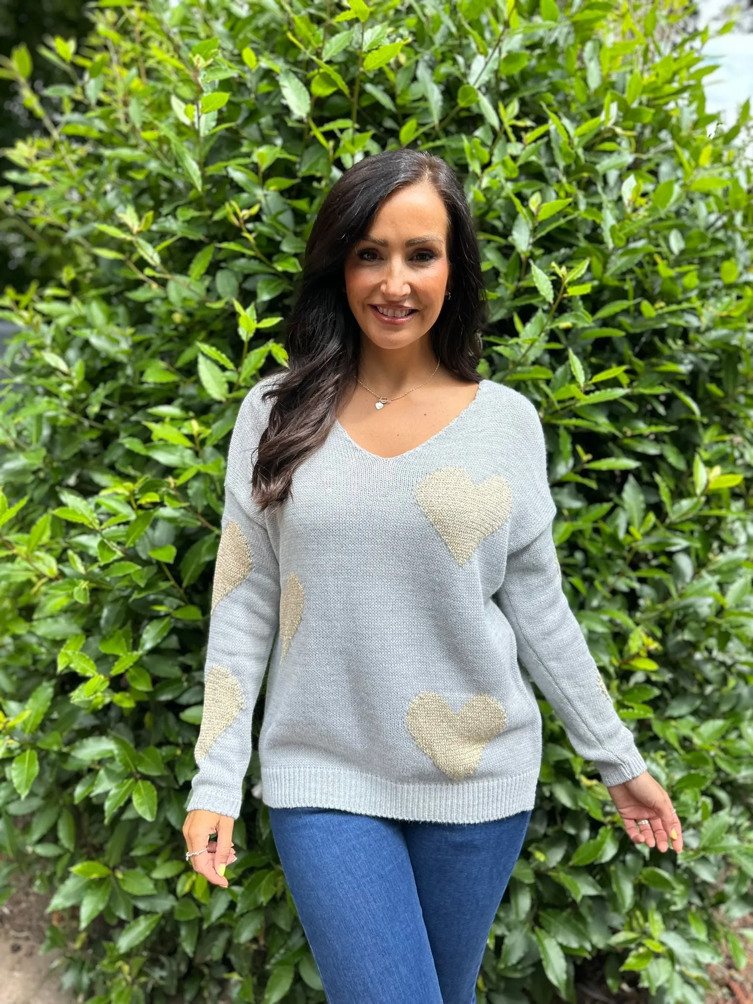 Grey Gold Heart Knit Betsie