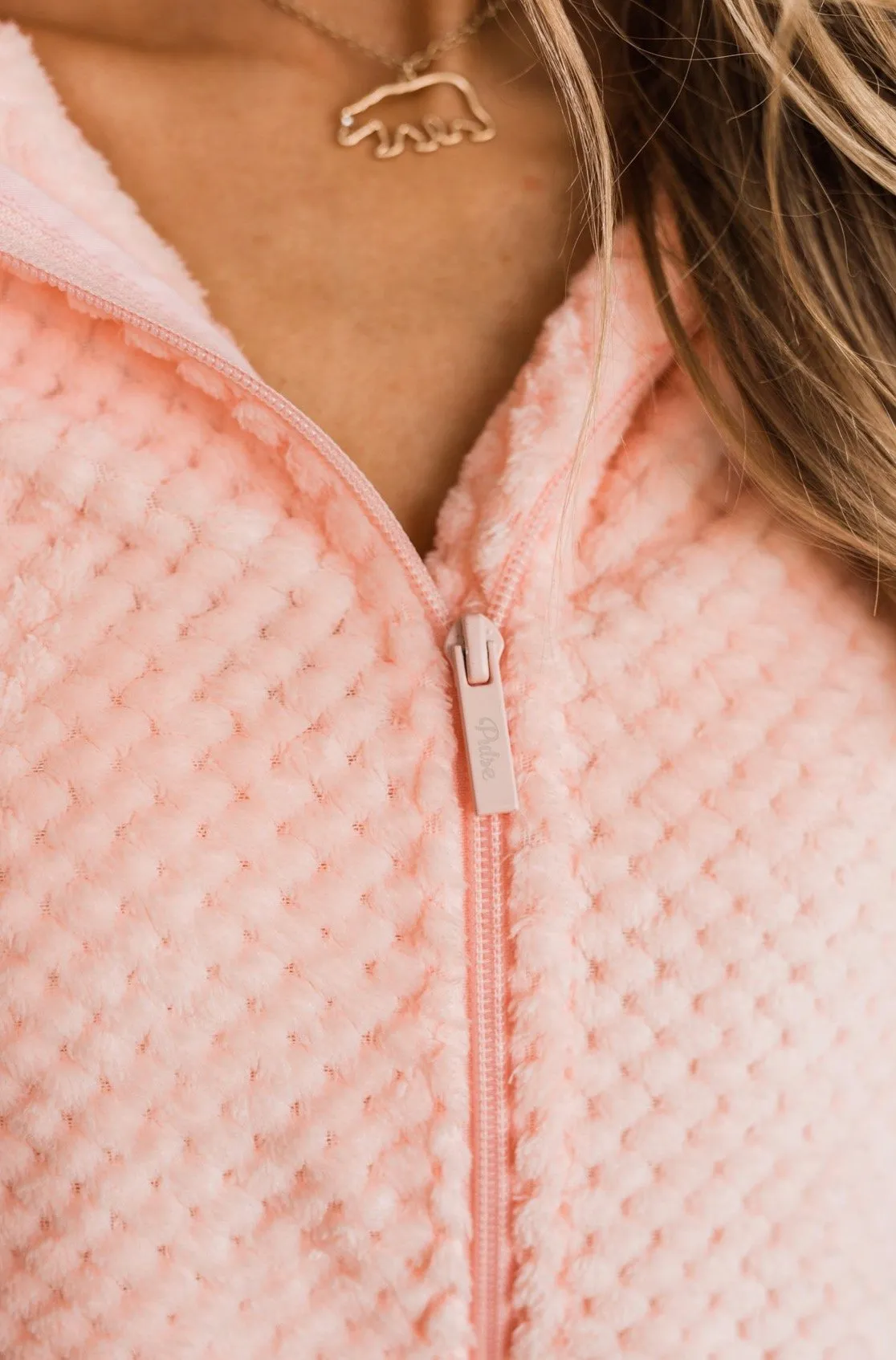 Heartfelt Wishes Zip Up Sherpa- Light Peach