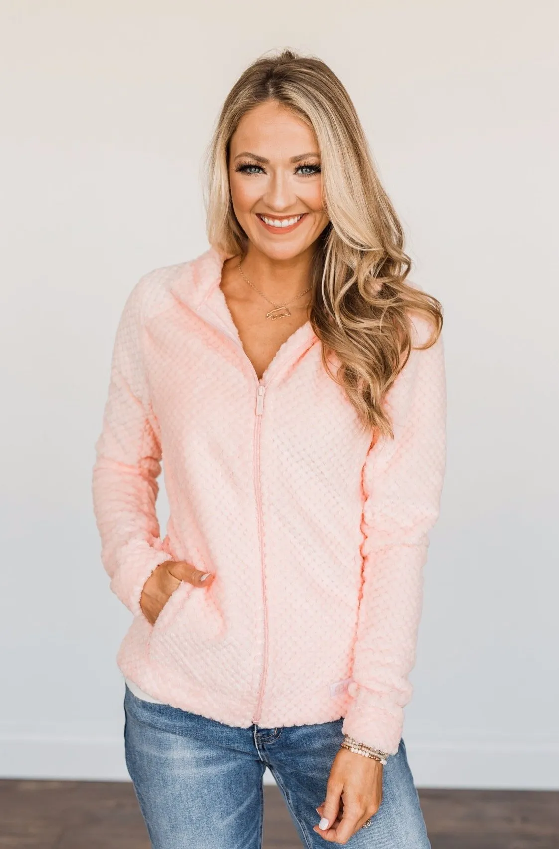 Heartfelt Wishes Zip Up Sherpa- Light Peach