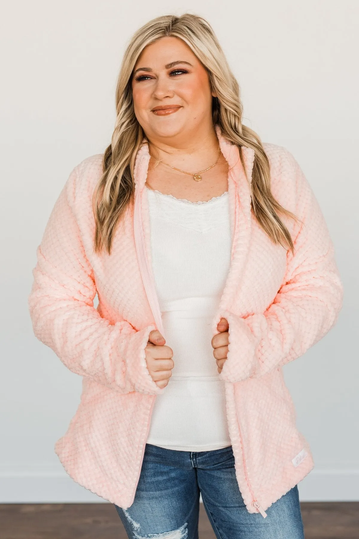 Heartfelt Wishes Zip Up Sherpa- Light Peach