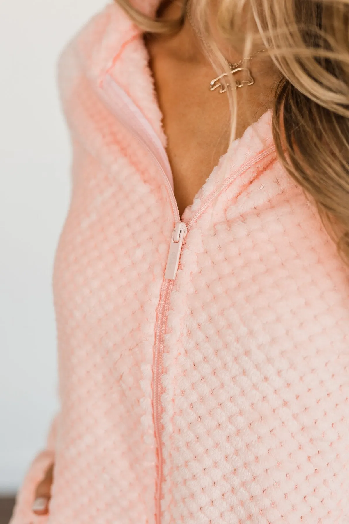 Heartfelt Wishes Zip Up Sherpa- Light Peach