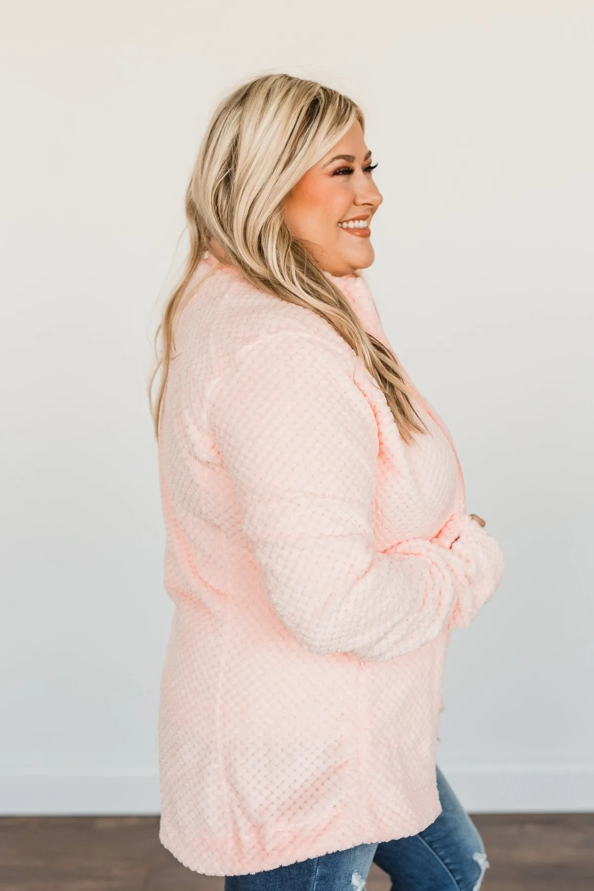 Heartfelt Wishes Zip Up Sherpa- Light Peach