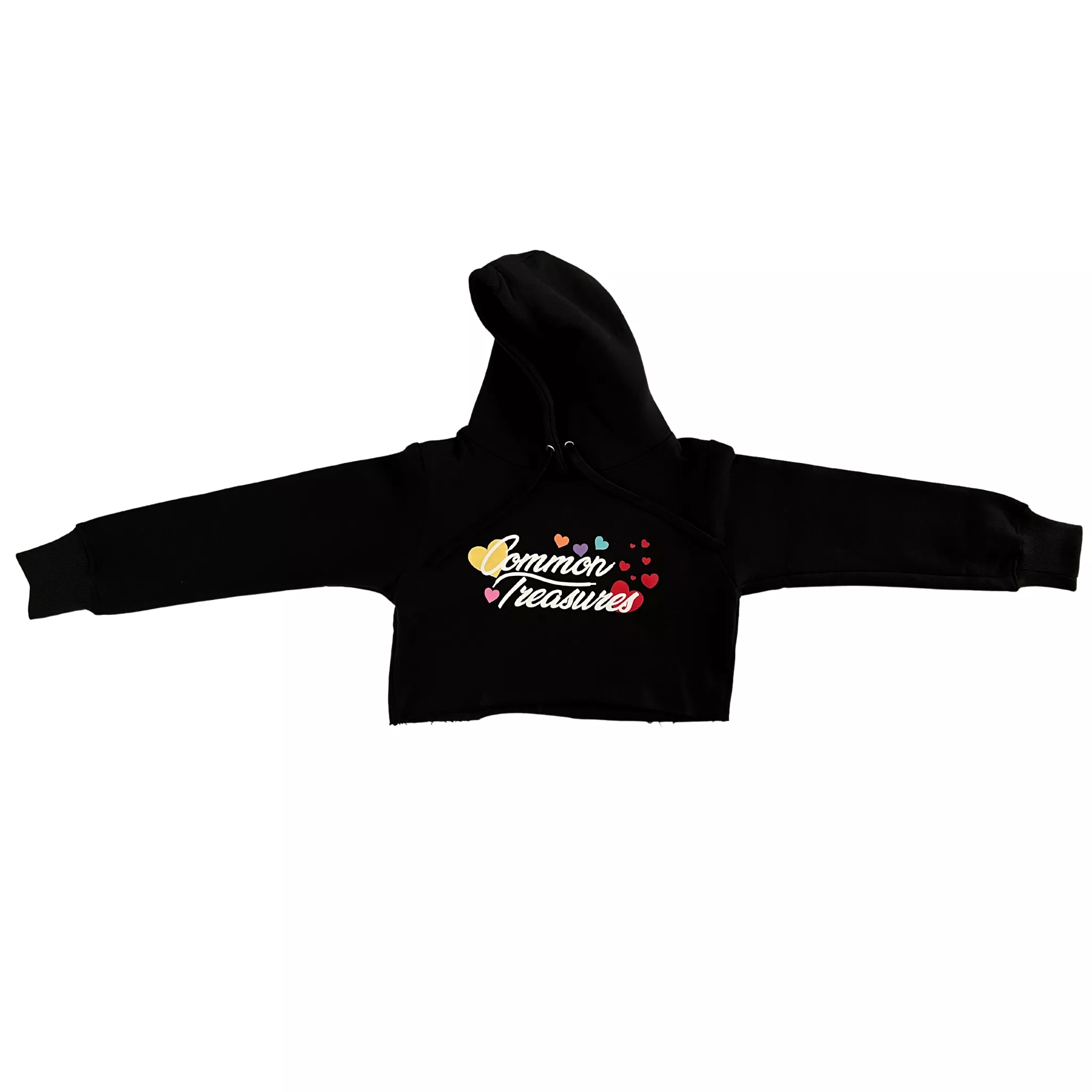 Hearts Cropped Hoodie - Black