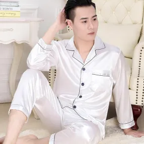 High Quality Ice Silk Pajamas Set with Long Sleeves for the Young Lover