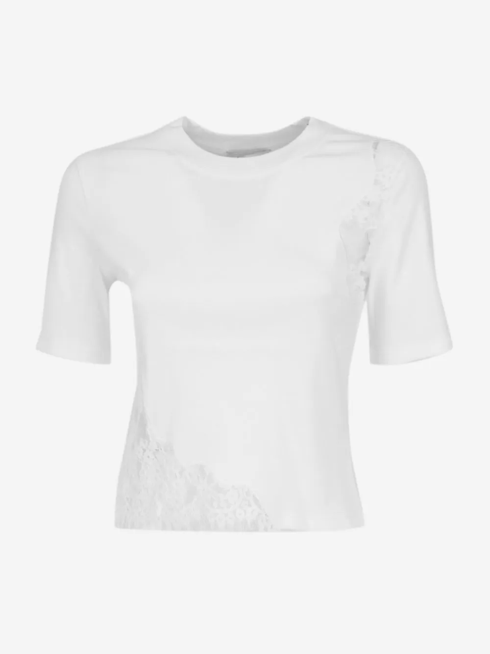 Isabelle blanche - T-shirt in cotone tinta unita con inserti in pizzo