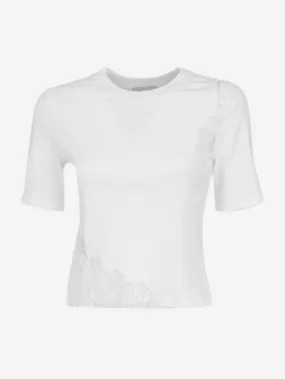 Isabelle blanche - T-shirt in cotone tinta unita con inserti in pizzo