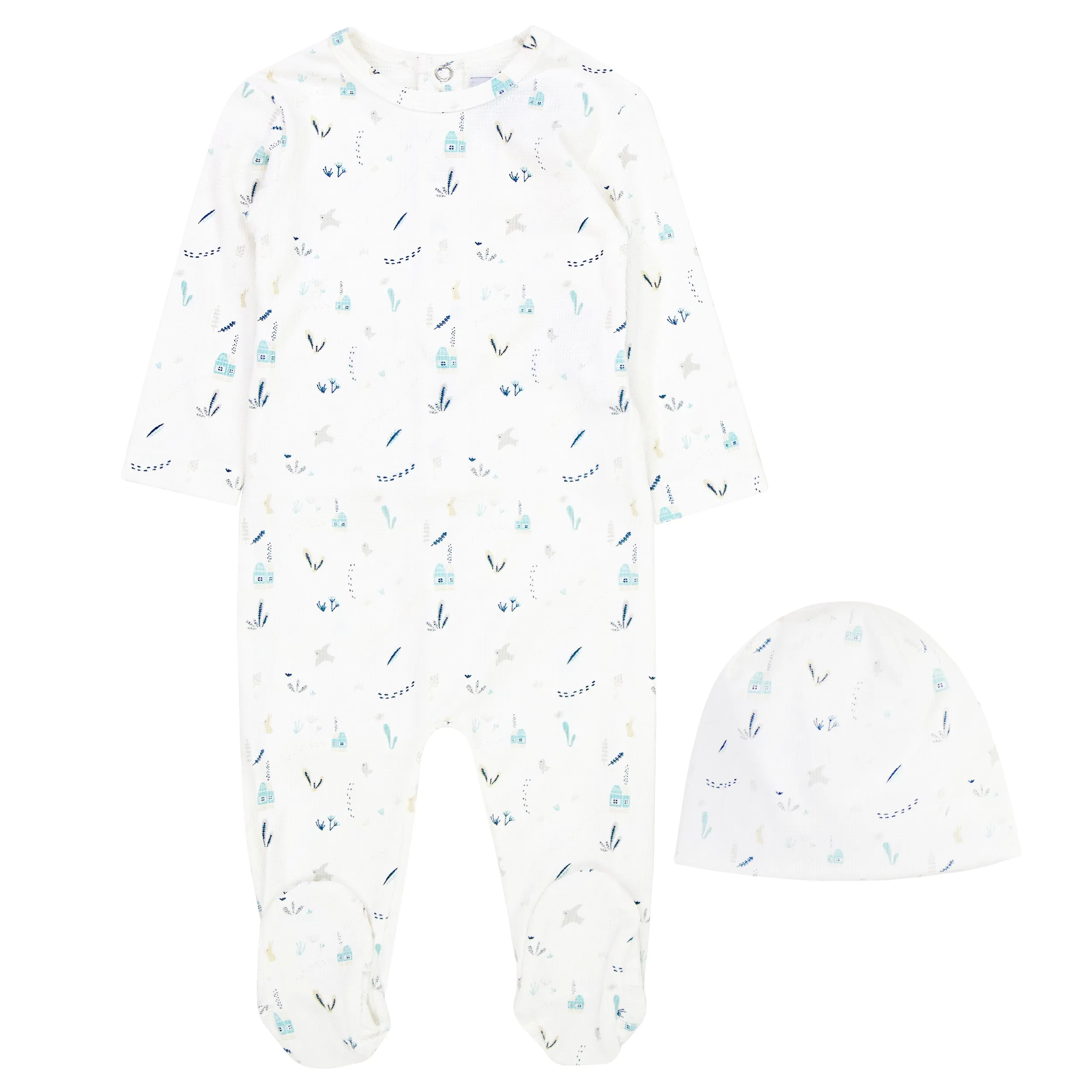 Kipp Baby Blue Botanical Stretchie and Beanie