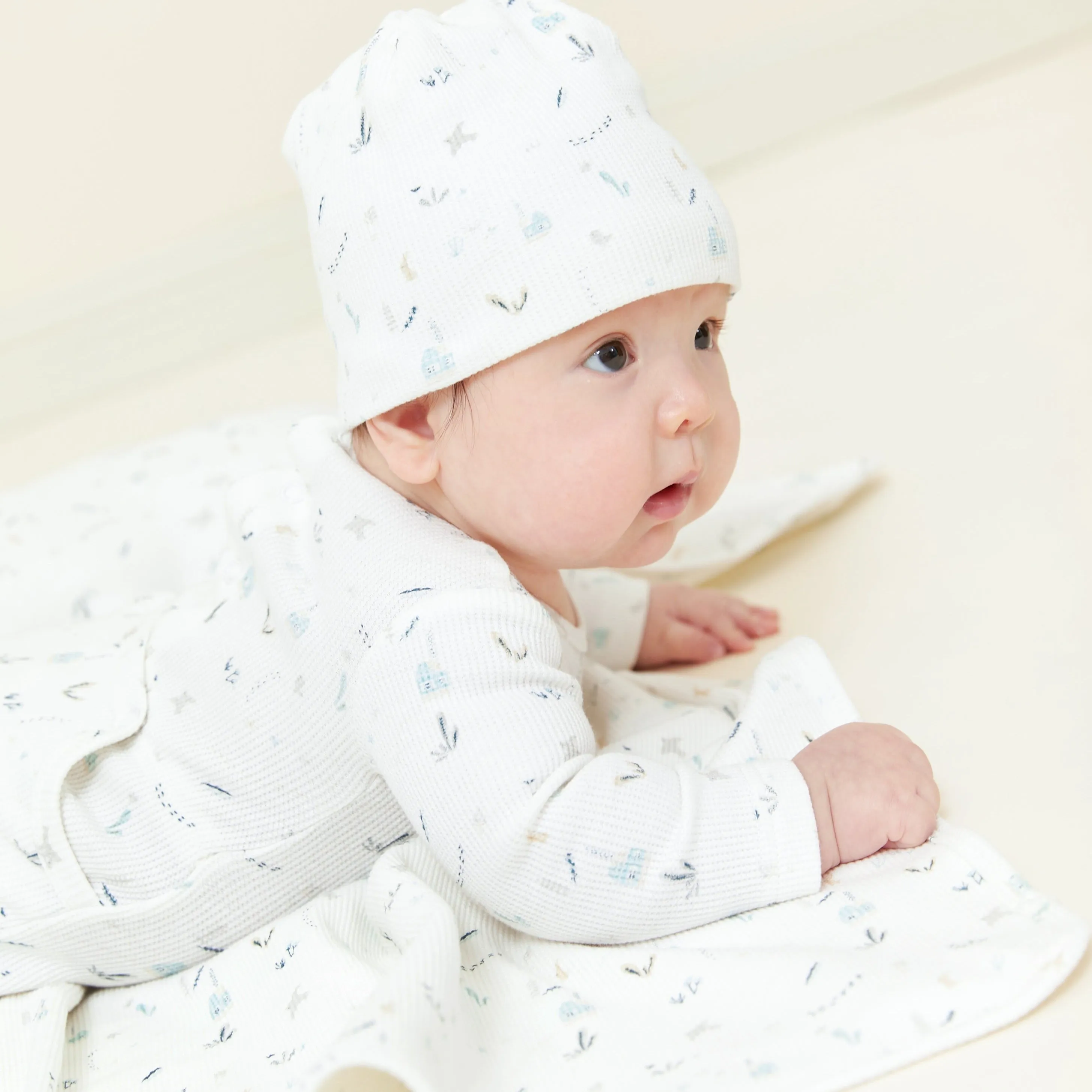 Kipp Baby Blue Botanical Stretchie and Beanie