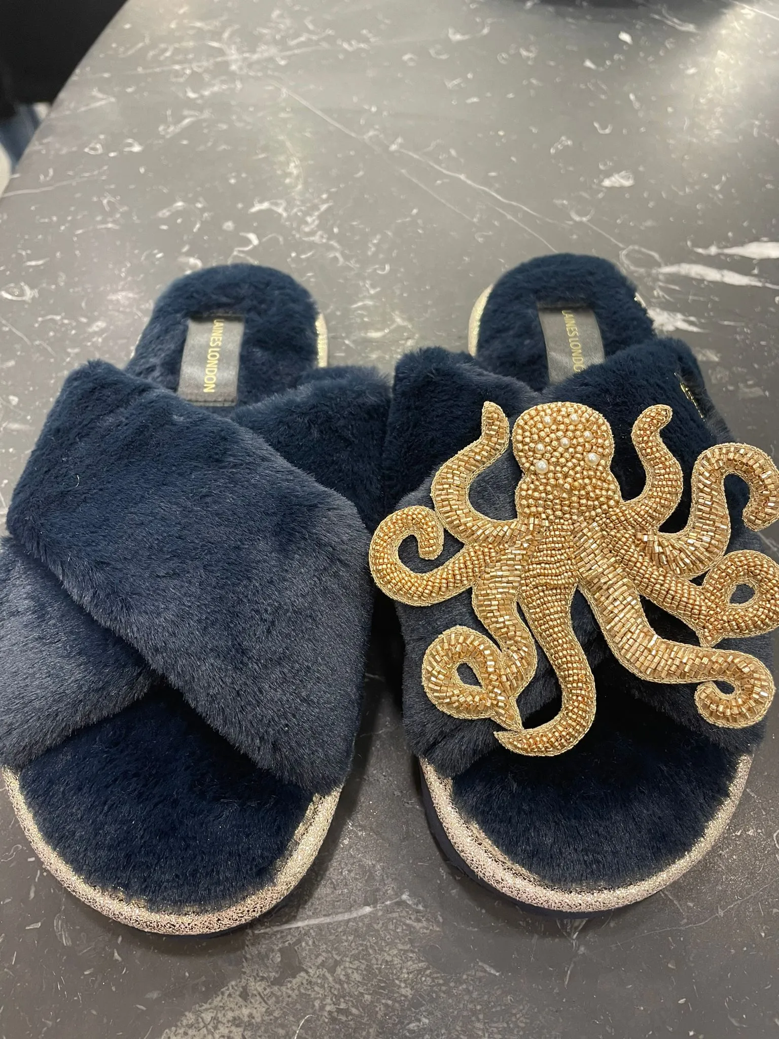 Laines London Navy Octopus Slippers