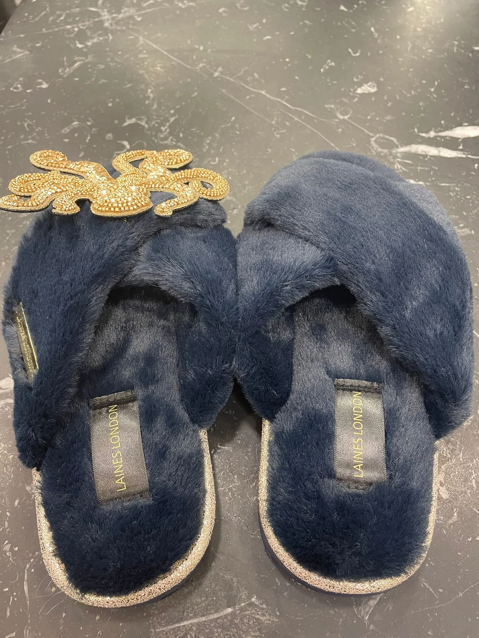 Laines London Navy Octopus Slippers