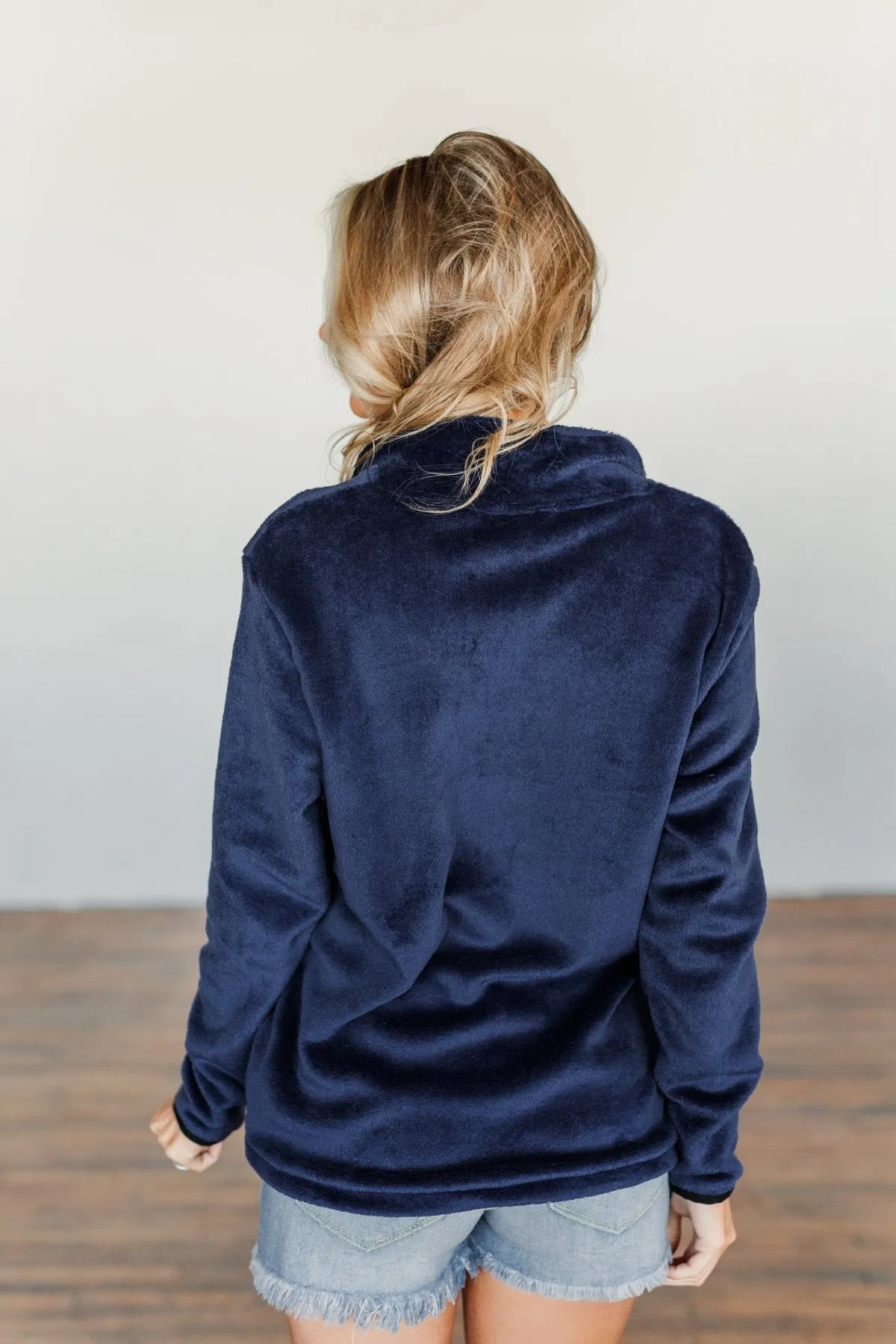 Lean A Little Closer Quarter Zip Sherpa- Navy