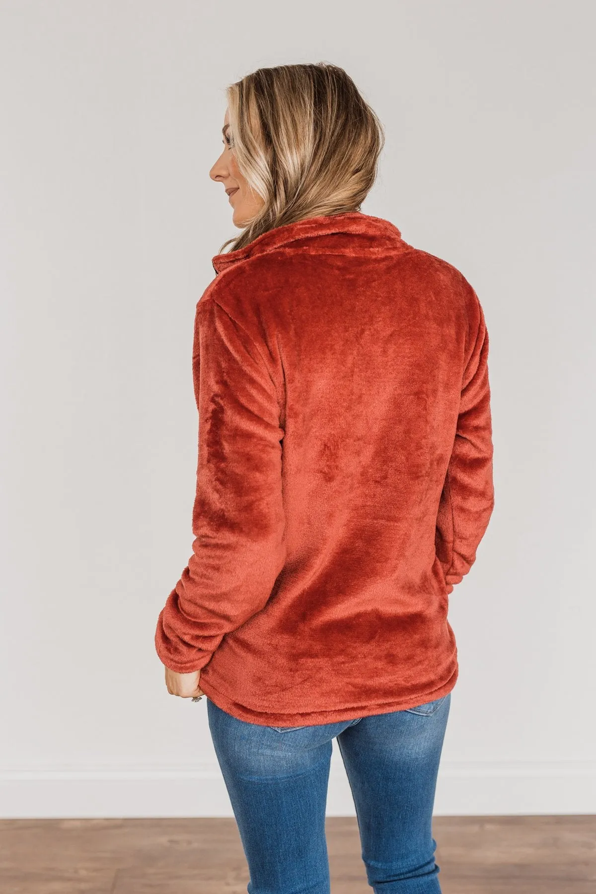 Lean A Little Closer Quarter Zip Sherpa- Rust