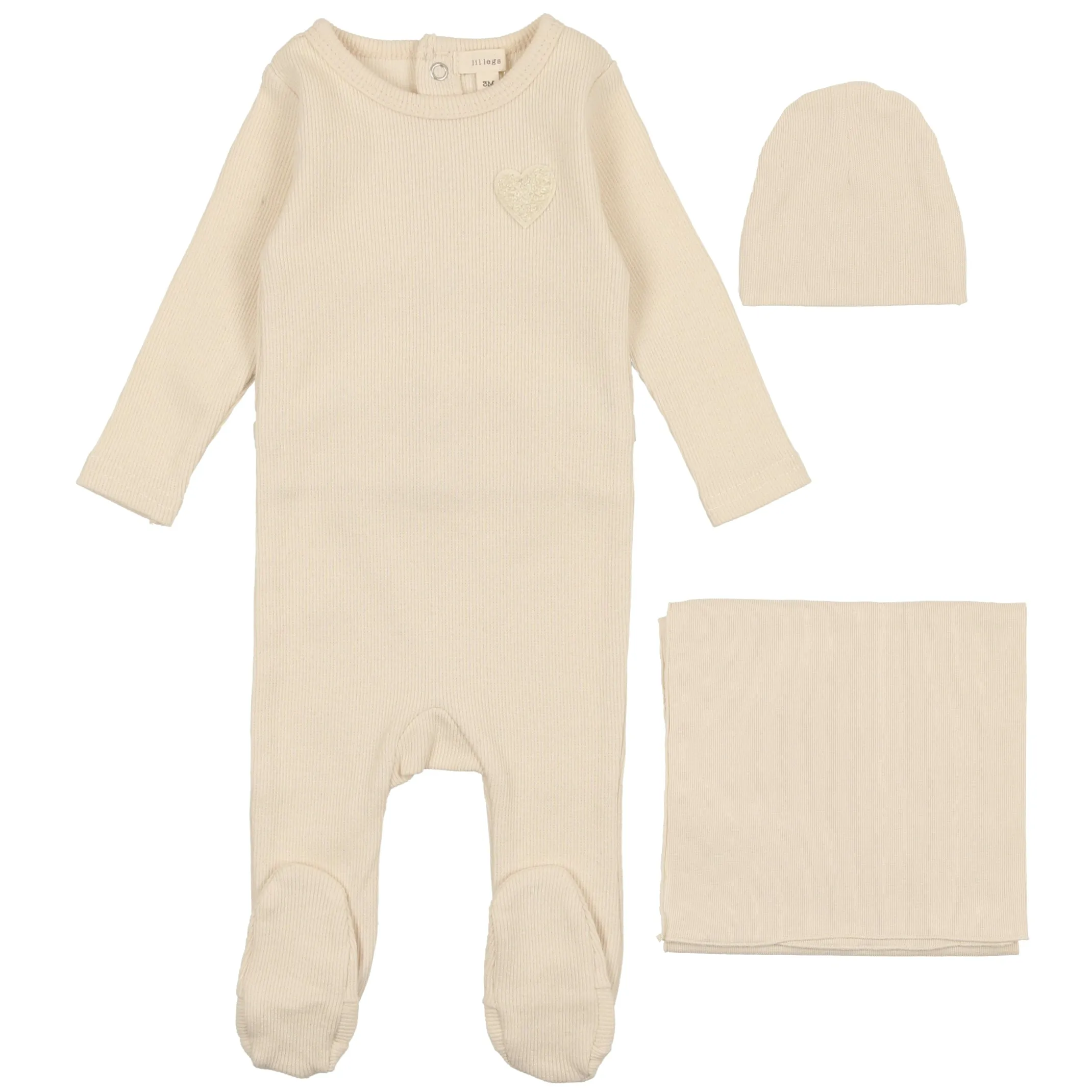 Lil Legs Ecru Heart Applique Layette Set- Girl