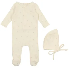 Lilette Cream/Petal Pointelle Stretchie and Bonnet