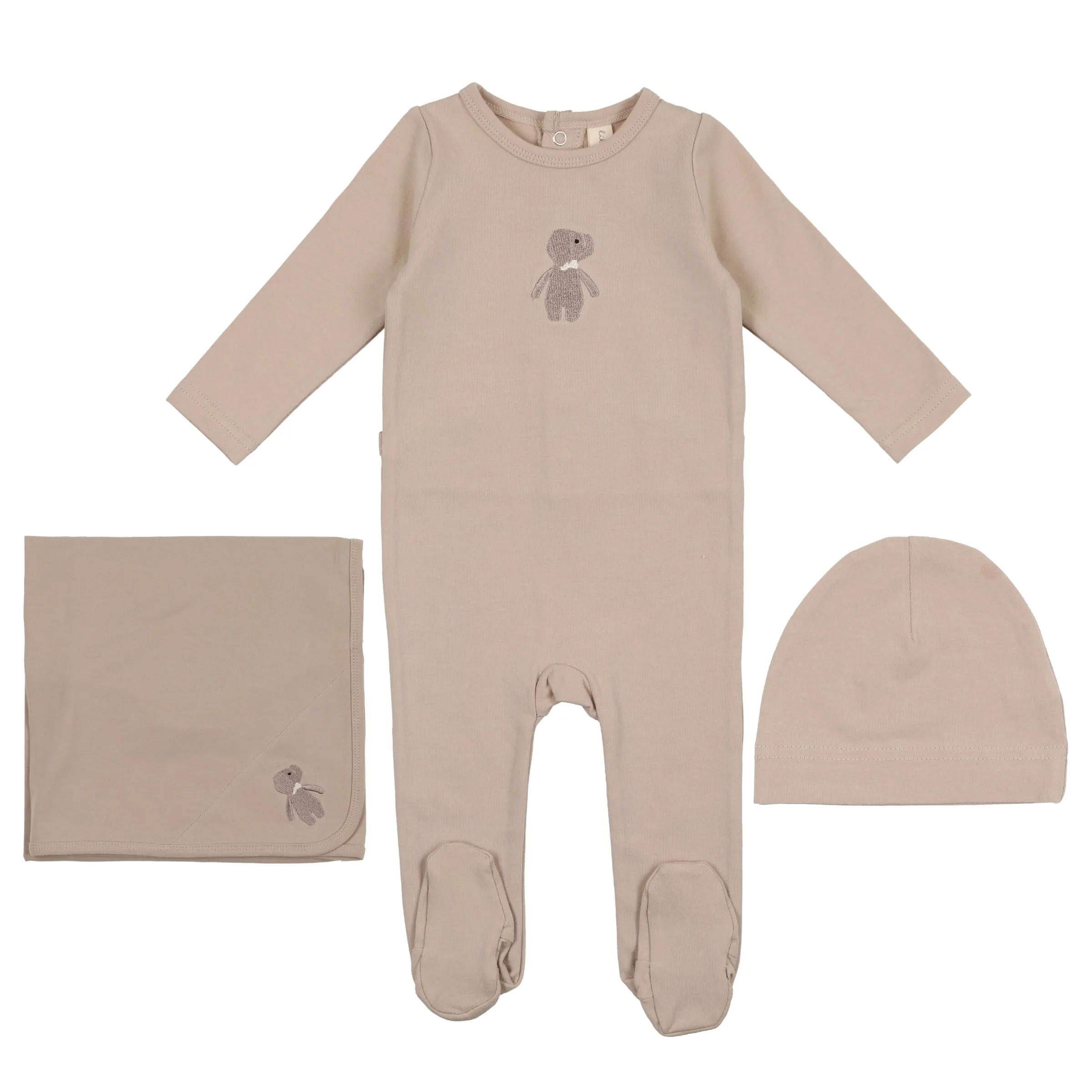 Lilette Sand Elephant Embroidered Cotton Layette Set