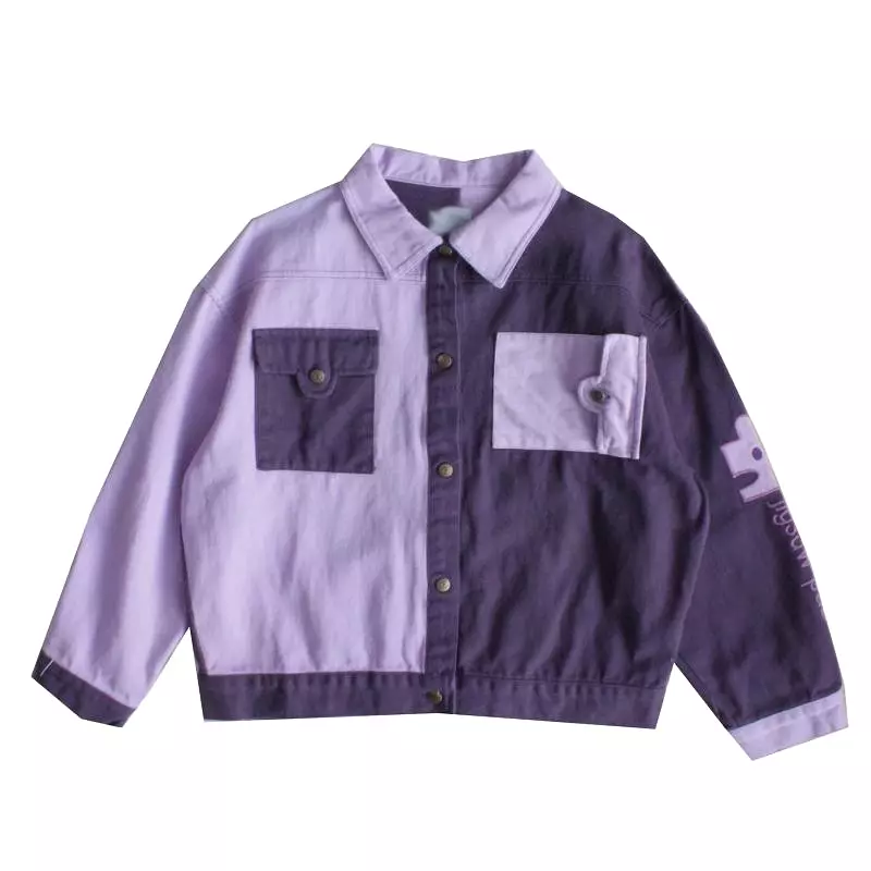 LOOSE STITCHED PURPLR DENIM JACKET COAT BY24012